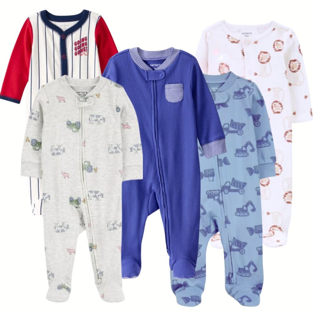 Carter's Baby Boy Bundle of 5 Cotton 2-Way Zip Sleepers